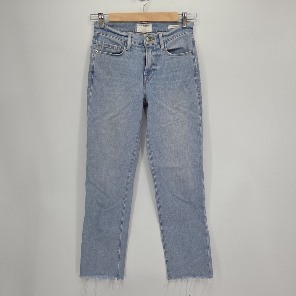 Frame Denim Womens Le Nouveau Crop Straight Light Blue Jeans Distressed 24x27